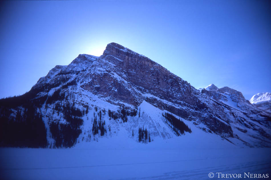 Photo of Fairview Mountain, taken from walking on frozen Lake Louise