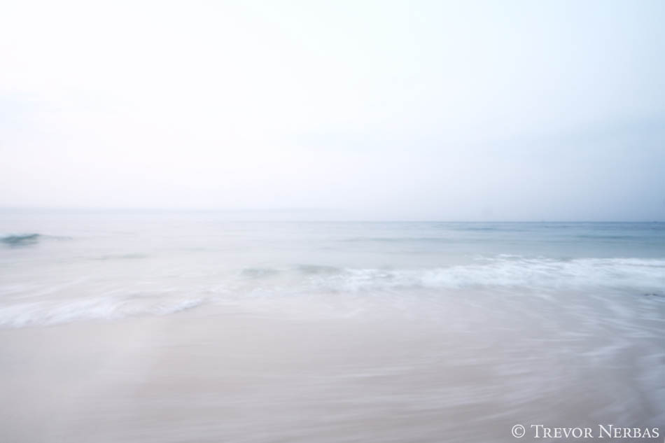 Photo of morning beach, overexposed soft waves, playa del carmen mexico quintana roo